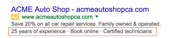 callout extensions for PPC adwords
