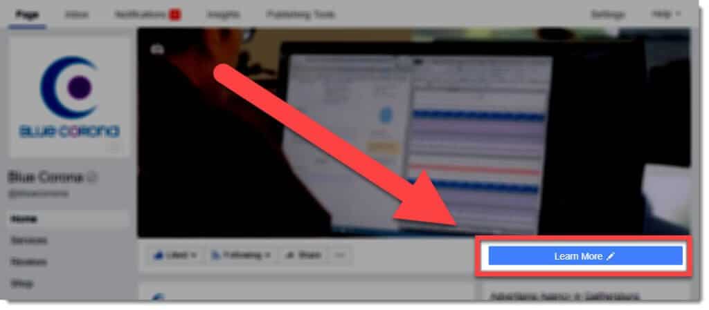 facebook business page call to action button
