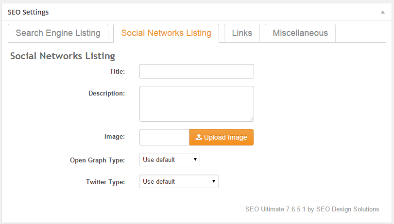 SEO settings for a social networks listing on a plugin