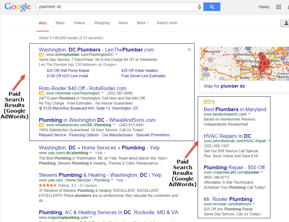 Google search results for text reading 