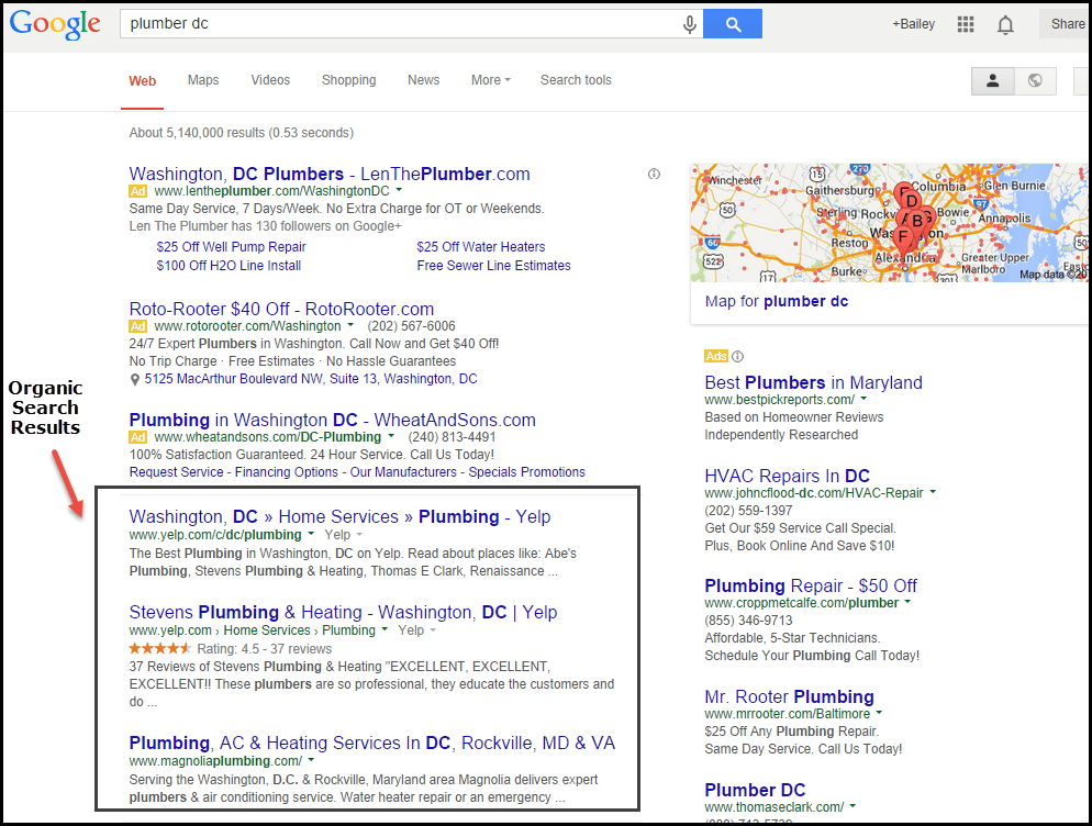 Google search results for text reading 