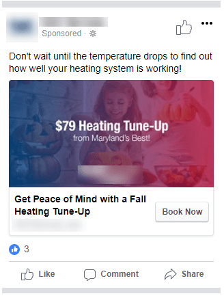contractor facebook marketing, a conversions ad for HVAC