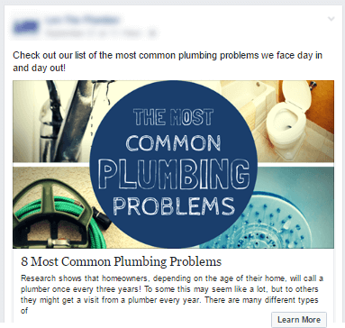 examples of facebook ads for plumbers