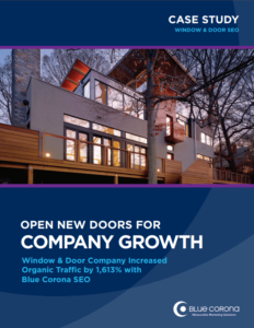 Case study cover page with text reading "window and door SEO"