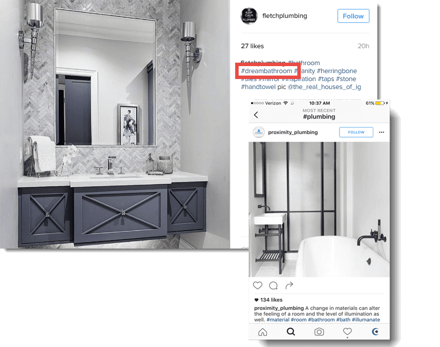 using the hashtag dream bathroom for plumbers and hvac on instagram