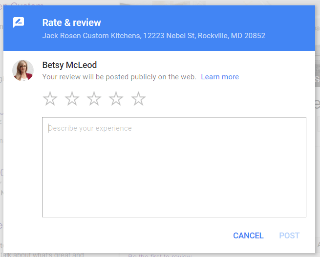 google custom review box for local business