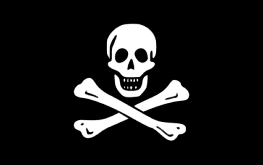 Skull and crossbones on a black flag