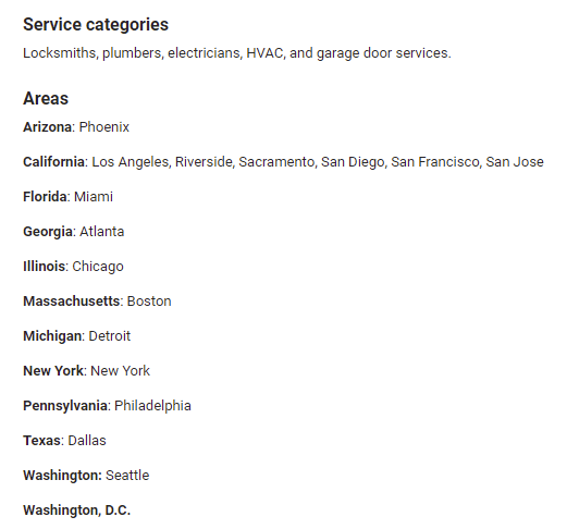 google home services ads locations