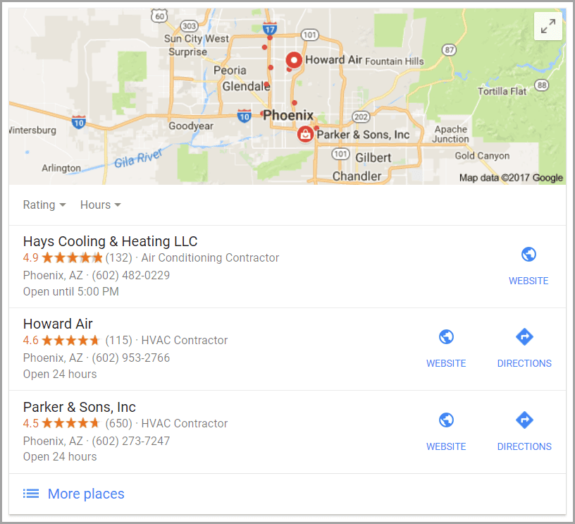 local seo results with google maps listing