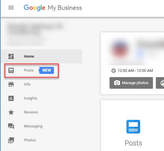 Google my business profile page with the posts tab reading 