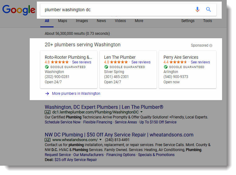 plumber internet marketing google local services ads