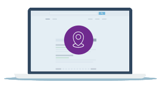 Illustration of local SEO on a laptop with a pin location in a purple circle