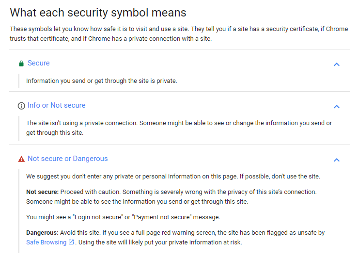 google SSL certificate security symbols