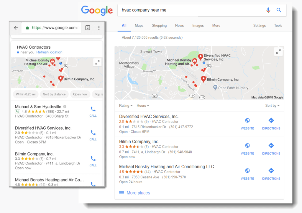 hvac business idea: make sure local seo is in your marketing strategy and materials. a photo of local listings