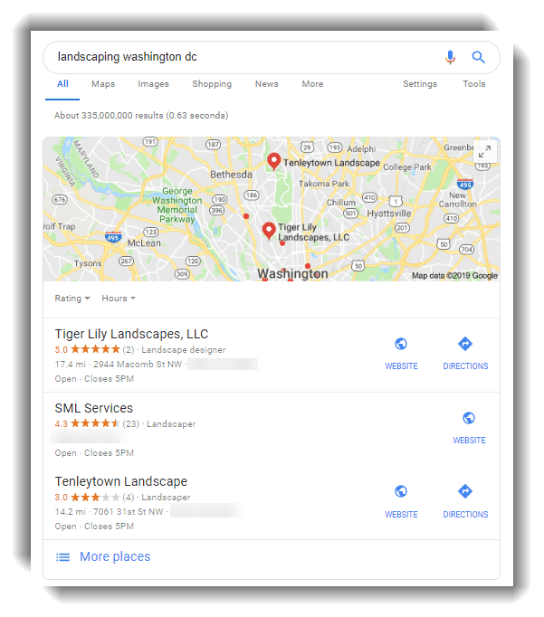 local seo for landscaping companies - photo of map listing