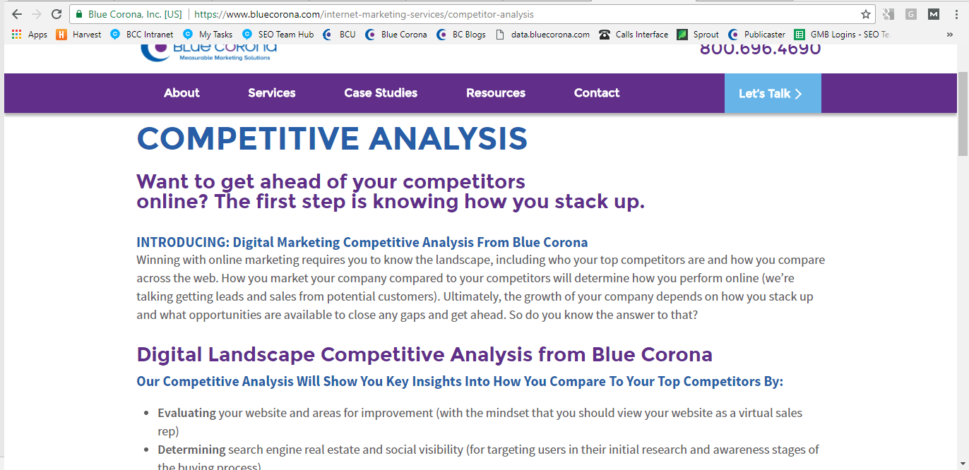 Screenshot of the Blue Corona website on a desktop with text reading 