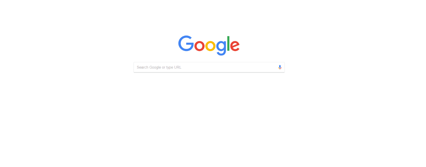 Google search homepage with no words typed in the search bar
