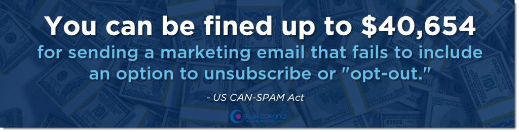 sending an email without an option to unsubscribe can cost you up to $40,654 from the US can spam act