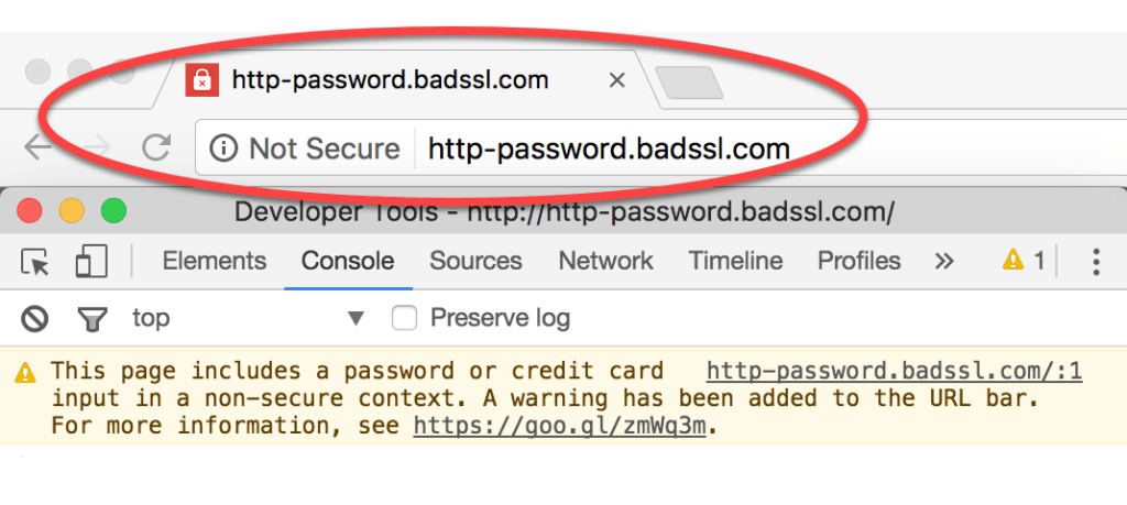 example of website URL that is not secure