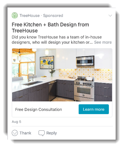 Sponsored ad from TreeHouse about a free design consultation