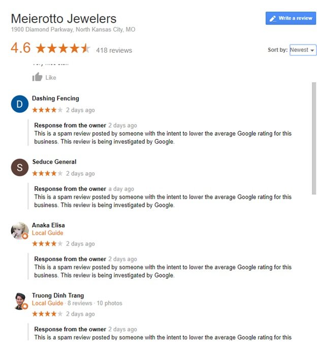 false google reviews example