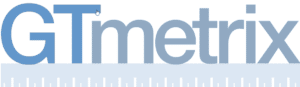 GTMetrix logo with GT in a brighter blue and Metrix in a grayer blue with ruler marks at bottom