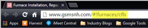 Example of a hash bang url highlighted at the end of the url