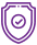 Purple shield icon with circle and checkmark