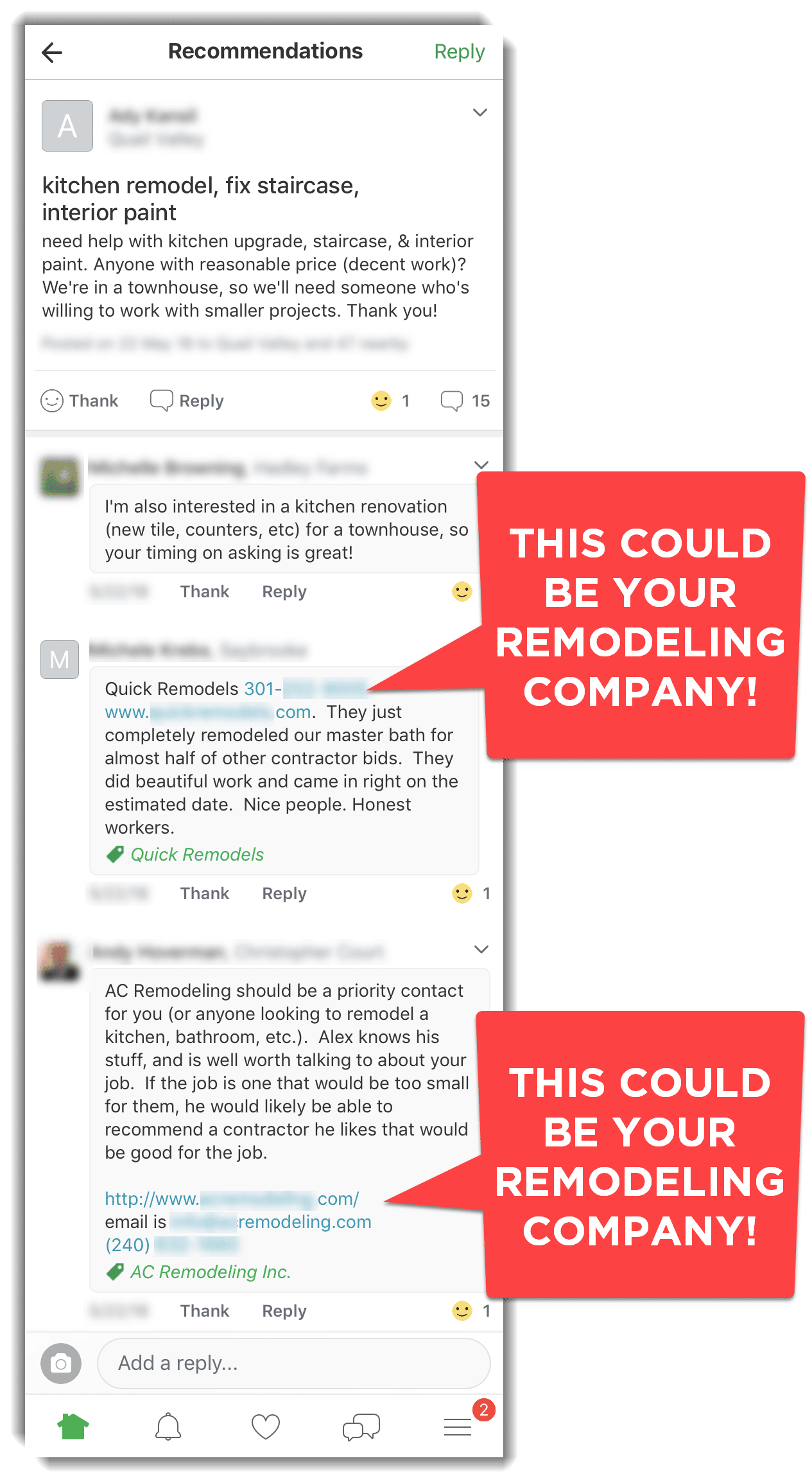 example of how nextdoor works to get more leads for remodelers