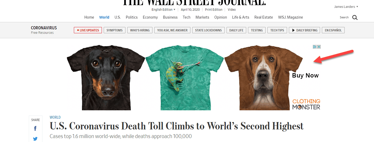 WSJ display ad not relevant to COVID-19