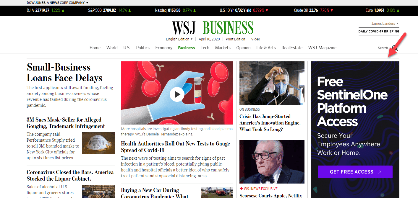 WSJ display ads relevant to COVID-19
