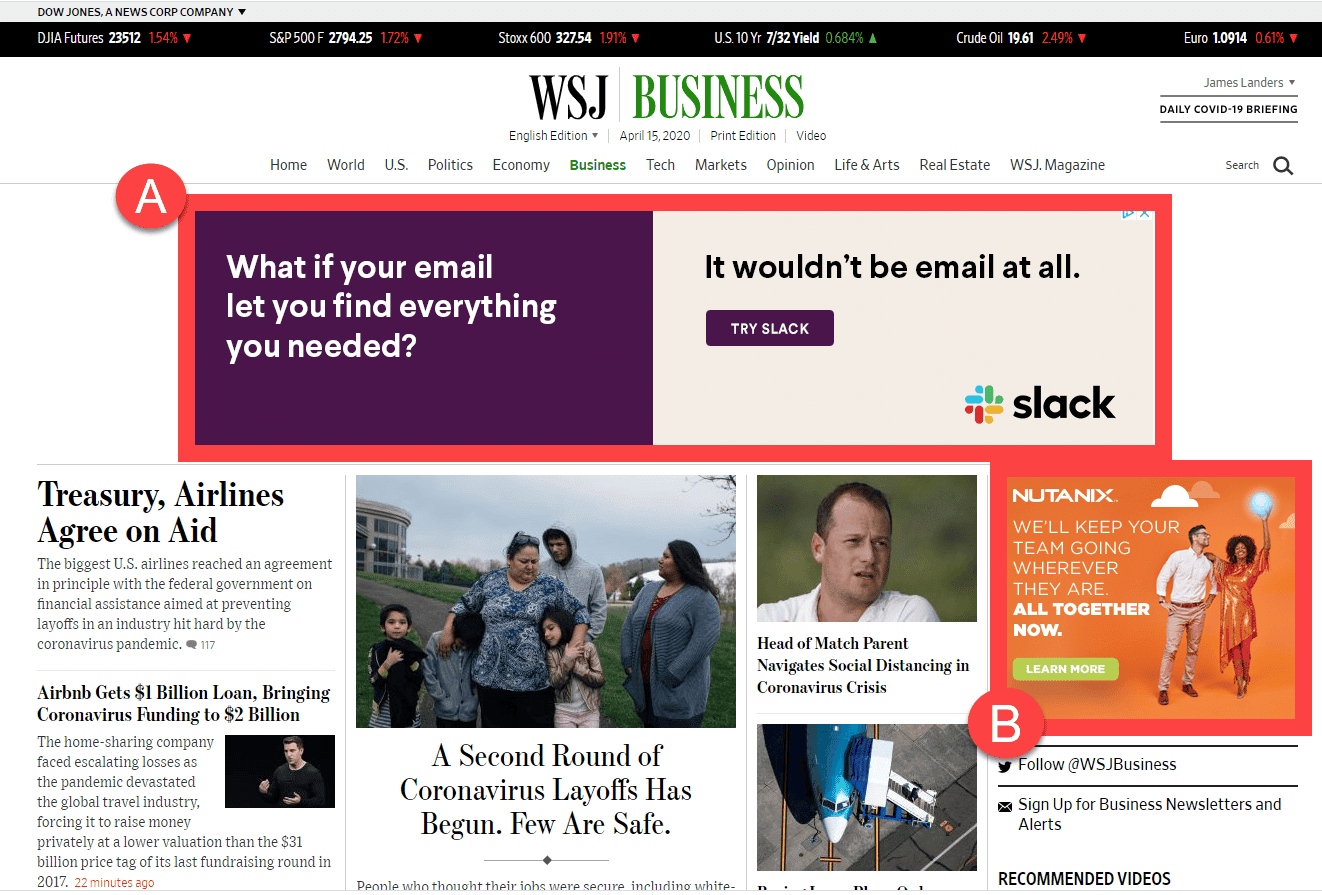 Display and remarketing ads on the Wall Street Journal