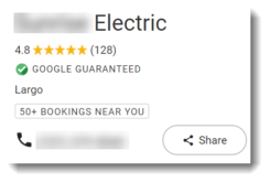 screenshot of an electrician's local services profile