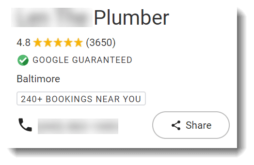 screenshot of a plumber's local services ad