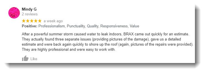 5-star review of roofing company