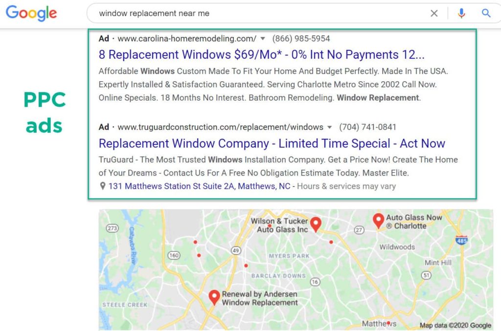 ppc ad results for window and door companies