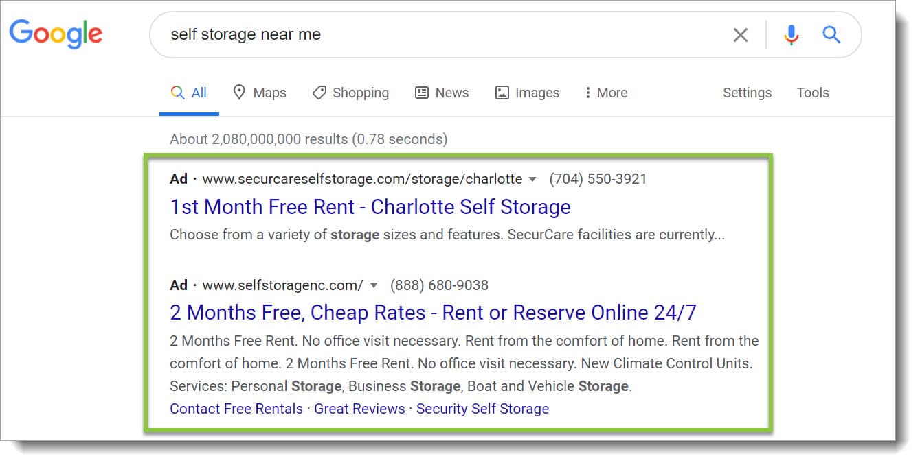 PPC ads for storage facilities