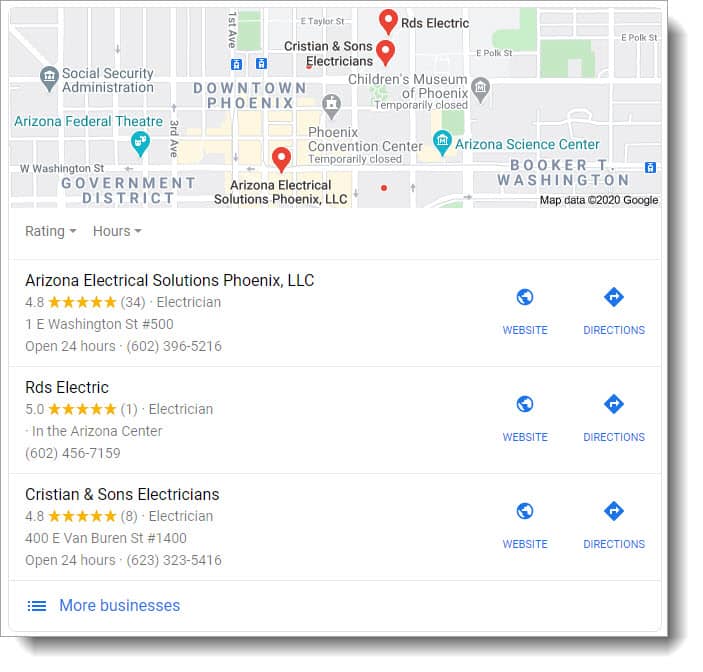 Local SEO results for electricians