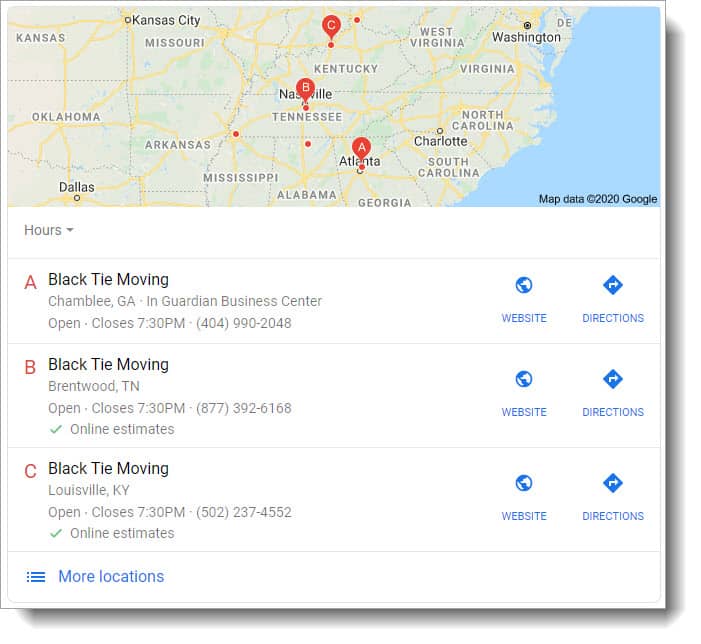 Local SEO results for franchises
