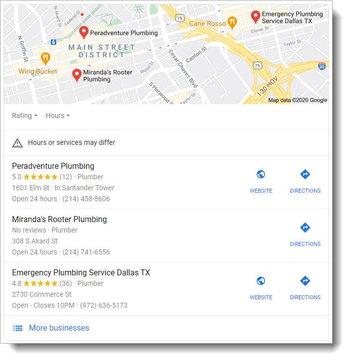 Local SEO results for plumbing companies