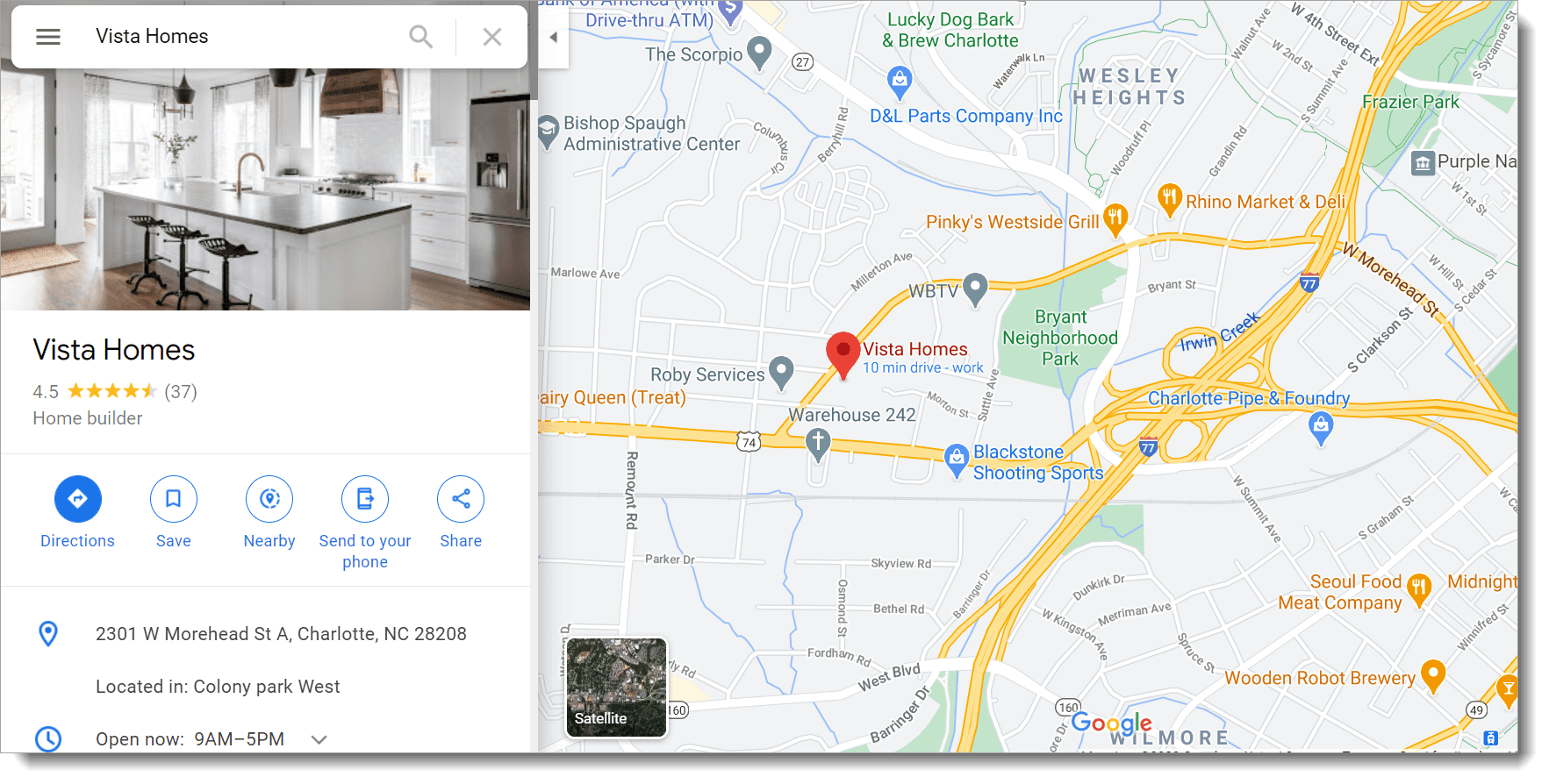 Google Maps listing for custom home builder