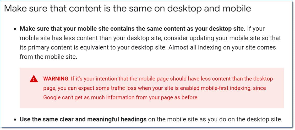 make sure mobile site experience is the same as desktop