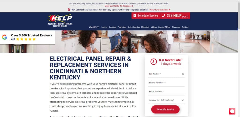 landing page for electrician SEO campaign
