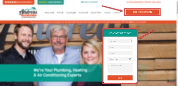 Call to action on a plumbing website