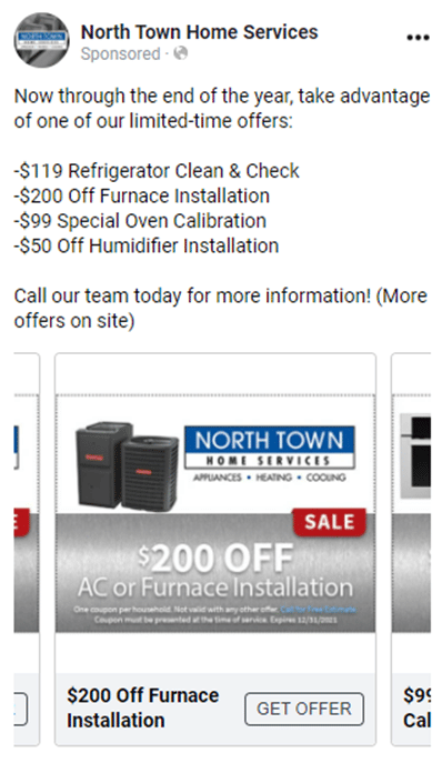 Facebook carousel ad for heating and air company
