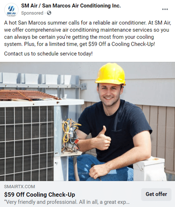 Facebook website traffic ad for HVAC contractor