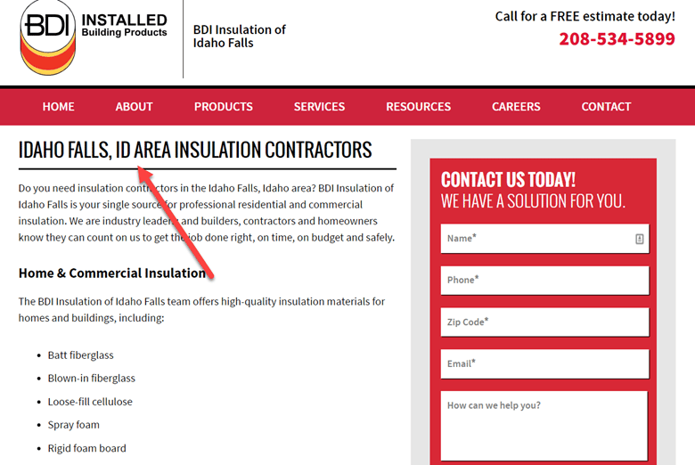 Geo-qualified landing page on insulation website