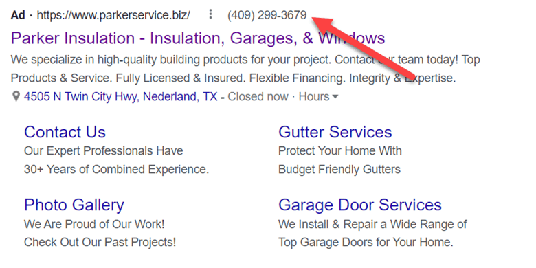 Call extension for insulation ppc ad