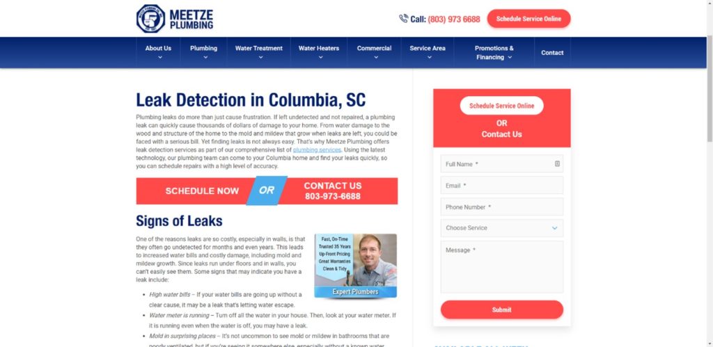 Landing page for a plumber's SEO campaign
