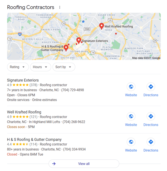 Roofing company's Google Business Profile